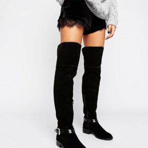 ASOS KASSIL Suede Western Over The Knee Boots - Black