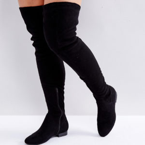 ASOS KASBA Wide Fit Flat Over The Knee Boots - Black