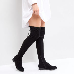 ASOS KEEP UP TALL Flat Over The Knee Boots - Black