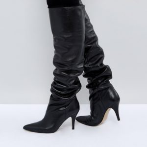 ASOS KLARA Leather Slouch Over The Knee Boots - Black