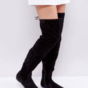 Daisy Street Lace Back Black Over The Knee Boots - Black