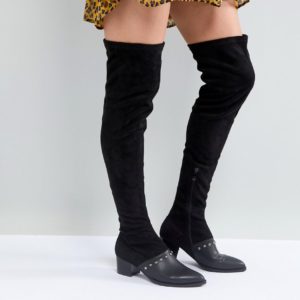 PrettyLittleThing Studded Over The Knee Boot - Black