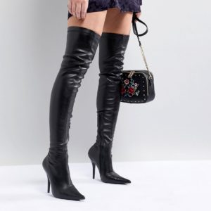 Public Desire Refuge Black Stiletto Over The Knee Boots - Black