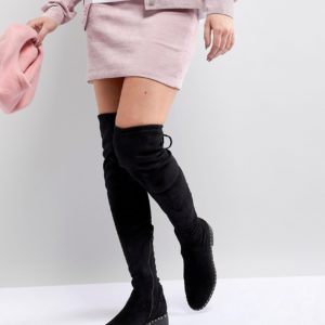 RAID Studded Flat Over The Knee Boots - Black