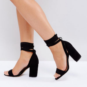 ASOS HOWLING Wide Fit Tie Leg Heeled Sandals - Black