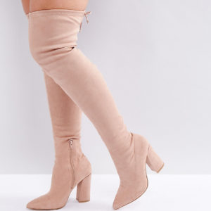 ASOS KARMA Wide Fit Pointy Over The Knee Boots - Beige