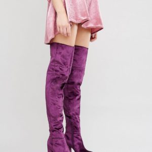 ASOS KEATS Velvet Platform Over The Knee Boots - Purple