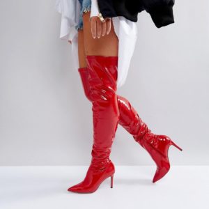 ASOS KINDY Point Over The Knee Boots - Red