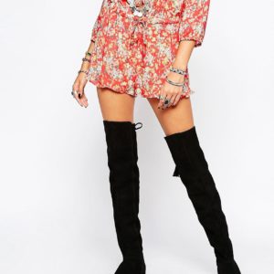 ASOS KITCH Suede Over The Knee Boots - Black