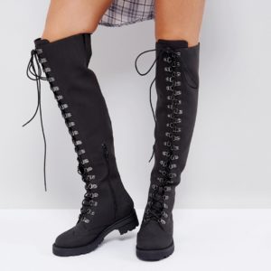 ASOS KLEO Hiker Over The Knee Boots - Black