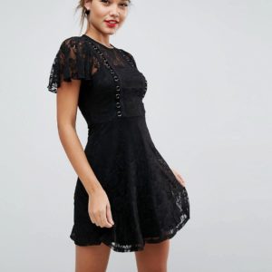 ASOS Mini Lace Skater Dress with Eyelets - Black