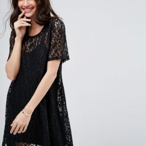 ASOS Mini Lace T-Shirt Dress - Black