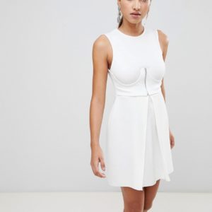 ASOS Mini Scuba Skater Dress With Zip Corset - White