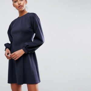 ASOS Mini Skater Dress with Balloon Sleeves - Navy