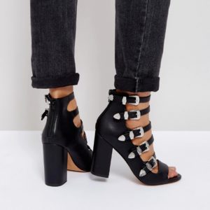 ASOS PISTON Multi Strap Western Heeled Sandals - Black