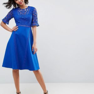 ASOS Premium Lace Insert Midi Dress - Blue