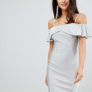 AX Paris Midi Dress With Overlay - Silver