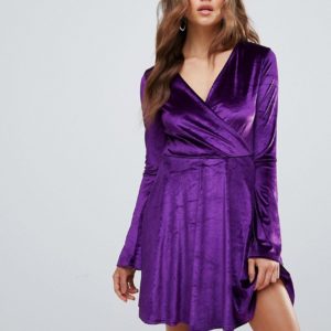 Club L Flute Sleeve Detail Skater Dress - Purple