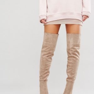 Daisy Street Taupe Heeled Over The Knee Boots - Beige