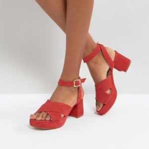 Depp Suede Kitten heel Sandal - Red