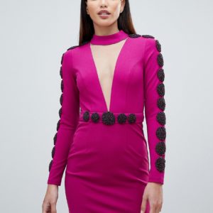 Forever Unique Embellished Mini Dress With Plunge - Purple