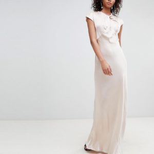 Ghost bridesmaid capped sleeve satin maxi dress with knot front - Cream