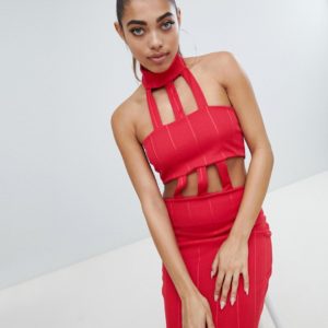 Lasula strappy bandage bodycon dress in red - Red