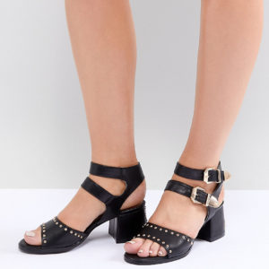 Lost Ink Wide Fit Black Western Studded Heeled Sandals - Black