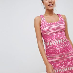 Love Triangle Stripe Detail Lace Midi Dress - Pink