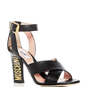 Moschino Women's Leather Logo Crisscross High Heel Sandals