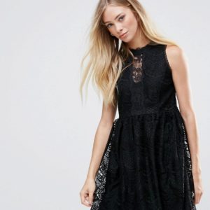 QED London Lace Detail Dress - Black