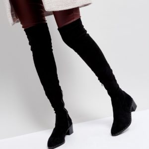 Sol Sana Bianca Black Studded Over The Knee Boots - Black