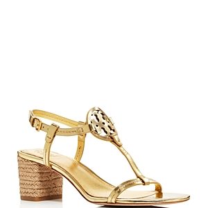 Tory Burch Women's Miller Leather T-Strap Block Heel Sandals