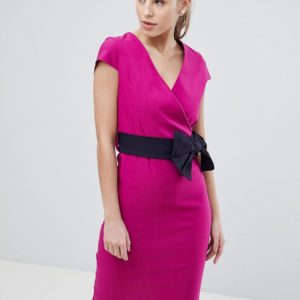 Vesper Bow Detail Pencil Dress - Pink