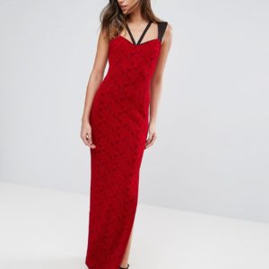 Vesper Lace Maxi Dress With Strap Detail - Red