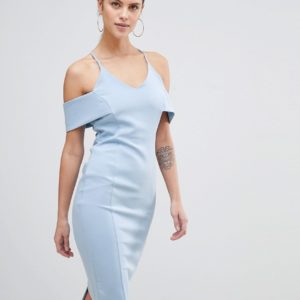 Vesper Strap Bardot Pencil Dress - Blue