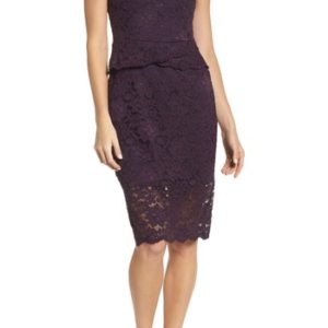 Women's La Femme Embellished Lace Sheath Dress