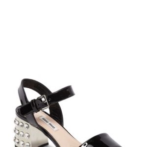 Women's Miu Miu Crystal Embellished Block Heel Sandal, Size 5US / 35EU - Black