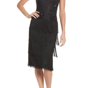 Women's Pisarro Nights Embellished Fringe Tiered Sheath Dress