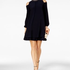 X by Xscape Embellished Cold-Shoulder Party Dress