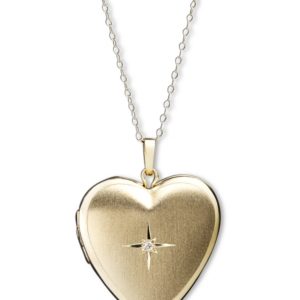 14k Gold Necklace, Diamond Accent Reversible Heart Locket