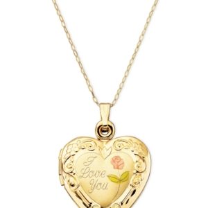 14k Gold Necklace, I Love You Reversible Locket