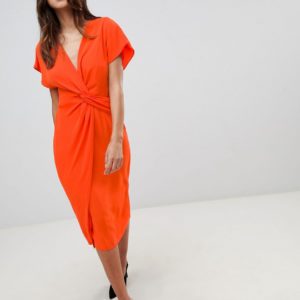 ASOS DESIGN Twist Midi Dress With Kimono Sleeve - Red