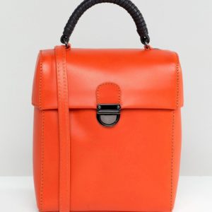 ASOS DESIGN leather push lock lid cross body - Orange