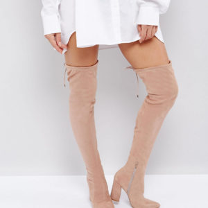 ASOS KARMA Pointy Over The Knee Boots - Beige