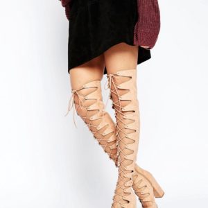 ASOS KASSIN Lace Up Over The Knee Boots - Beige