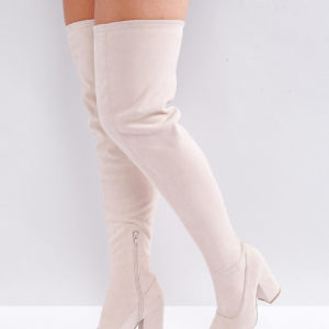 ASOS KATCHER Wide Fit Heeled Over The Knee Boots - Beige