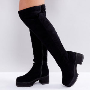 ASOS KITSCH Wide Fit Chunky Over The Knee Boots - Black