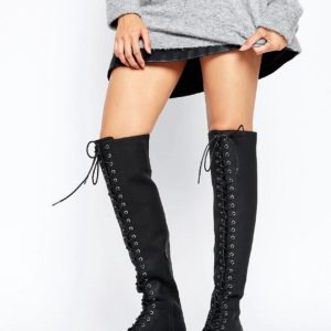 ASOS KOBUS Lace Up Over The Knee Boots - Black