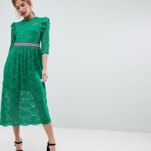 ASOS Midi Lace Tea Dress with Sports Tipping - Green